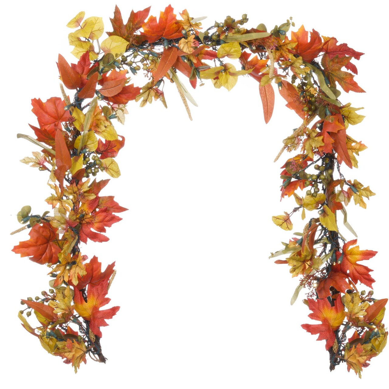9 ft. Artificial Garland with Lights - Fall Harvest Leaf